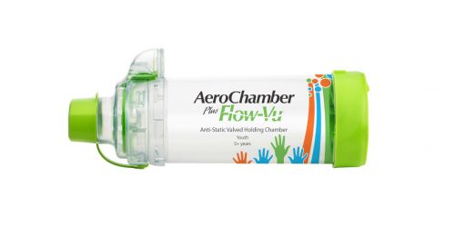 AeroChamber Plus Flow-Vu z ustnikiem dla dzieci od 5 roku życia (Zielony)